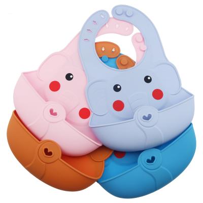 China Wholesale Antibacterial Feeding Supplies Cute Elephant Pattern BPA Free Waterproof Silicone Baby Bibs Food Catcher for sale