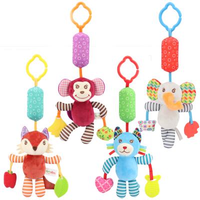 China Toy Popular 4 PCS Musical Cute Teether Toy Newborn Baby Bed Bells Cartoon Shape Baby Toys Stuffed Animal Walker Hanging Rattles for sale