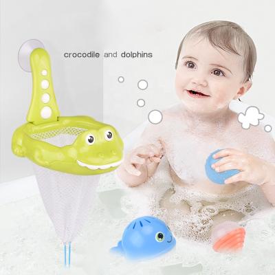 China Funny Bathtub Crocodile Net Bathroom Baby Shower Toy New Arrival Plastic Baby Shower Fishing Bath Toy Set for sale