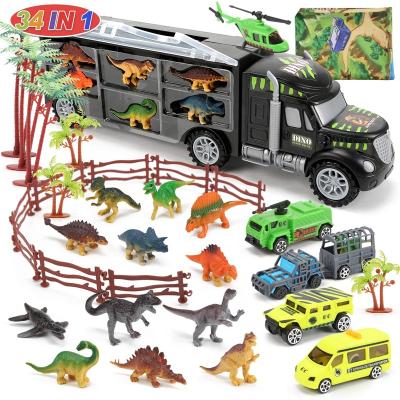 China New Type Plastic Intelligence Tractor Trailer Dinosaur Transporter Dinosaur Truck Toys 41.5*11.5*14CM for sale