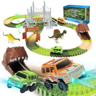 China Flexible Dinosaur World Adventure Race Track Play Set Create Road DIY Bridge Assemble Plastic Toys Dinosaurs Track Toy 37*29*9CM for sale