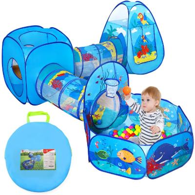 China Toy Wholesale Foldable Ball Pool Soft Toy Ocean Series Cartoon Game Portable 3 In 1 Kids Tent Tunnel Set Combo For Indoor/Outdoor for sale