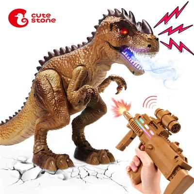 China Toy Novelty Dinosaur Hunting Games Electronic RC T Rex React To Jet Smoke Shooting Walking Remote Control Dinosaur for sale