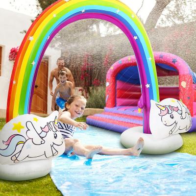 China PVC Summer Outdoor Water Park Equip Giant Inflatable Rainbow Sprinkler Arch With Water Spray Function for sale