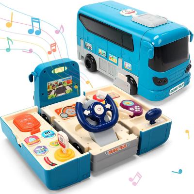 China Diecast Toy Music Steering Wheel Multifunction Simulation Electric Education Toy Deformed Bus For Kid for sale