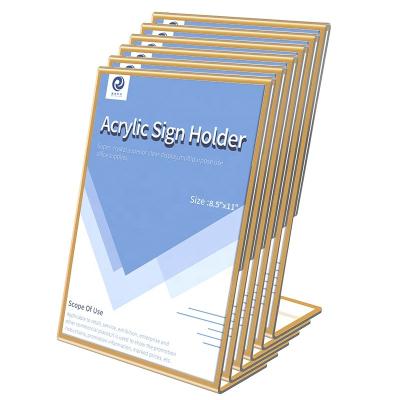 China Gold Acrylic Frames Sign Holders 8.5x11 Flyer Document Brochure Display Racks Table Menu Desk Holders for sale