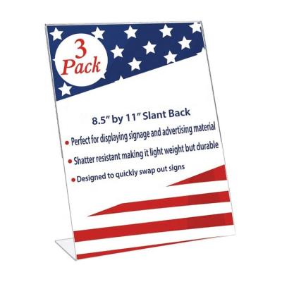 China Rack Sign 8.5x11 8.5 x 11 L Shape Slanted Sign Rack Table Top Sign Holder for sale