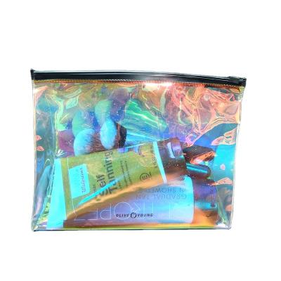 China Large Capacity Fashion Holographic Makeup Bag PVC Zipper Cosmetic Bag Portable Traveling Clear Transparent Holographic Bag for sale