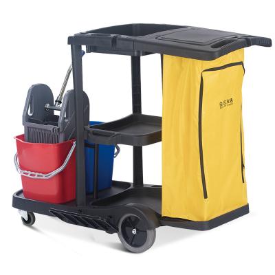 China Hospital Trolley With Broom Bucket Hotel Property Cleaning Debris Plastic Large Capacity Multifunctional Cleaning Trolley TNC08180C for sale