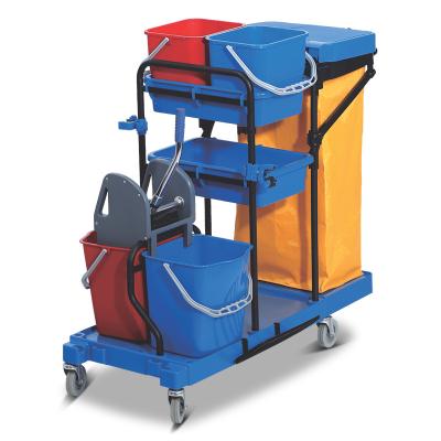 China Viable Blue Multi-Function Property Porter Trolley Commercial Supermarket Guest Room Hotel Service Tool Cleaning Trolley for sale