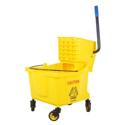 China 36L Viable Yellow Single Side-press Mop Wringer Bucket Trolley Squeezing Bucket Down-press Wringer Cleaning Trolley for sale