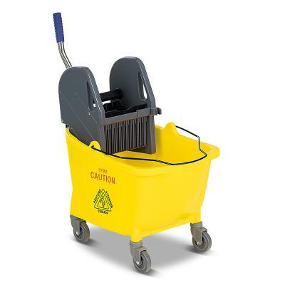 China Reliable Factory 32L Simple Plastic Side Press Bucket Durable Broom Winger Bucket Towel Steel Stocked Winger With Wheels For Hotel for sale