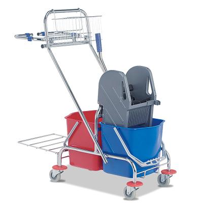 China 34L Luxury Double Stocked Bucket Wringer Trolley With Wheel Best Cleaning Quality PP Spinning Water Mop Wringer Trolley Bucket Mop for sale