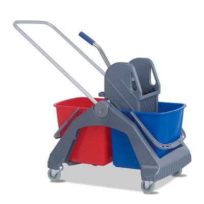 China High Quality 60L Factory Household Stocked Reliable Wholesale Commercial Down Double Press Squeegee Mop Bucket Wringer Trolley for sale