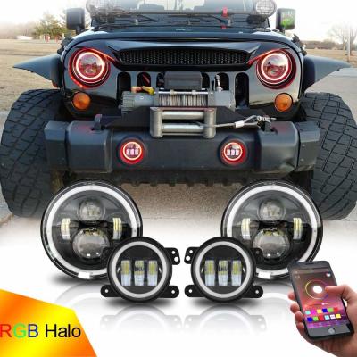 China Scheinwerfer 7inch LED + Nebel-Licht 4inch LED kombiniert mit RGB-Halos für Verbesserungs-Änderung 1997-2017 Jeep Wrangler-JK CJ zu verkaufen