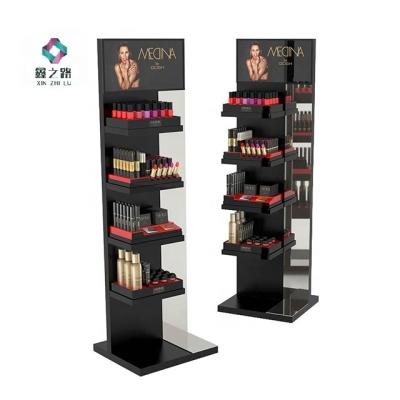 China Customized Steel & Plastic & Wood Cosmetics Shop Acrylic Custom Makeup Display Floor Standing Factory Custom Nail Art Cosmetic Displays for sale