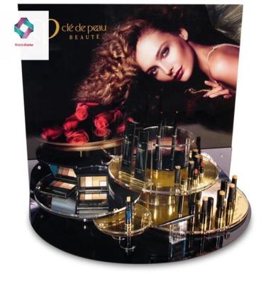 China Cosmetic Line Tray Display Case Eye Liner Acrylic Steel&Plastic&Wood Stand Makeup Shop Display Stand Unit Lip Holder for sale