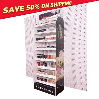 China Made of steel and plastic it is the most saving shipping cost makeup display rack shelves on the wall foldable cosmetics display racks for sale