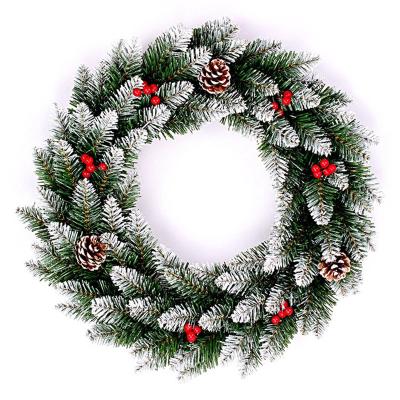 China Eco-Friendly KERVINO Christmas Vine PVC pointed spray white pine cone red fruit decoration Christmas garland for sale