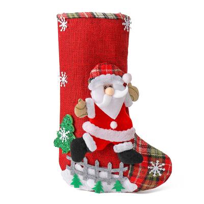 China Eco-Friendly KERVINO  Linen large Christmas stockings fence Christmas gift bag Christmas tree hanging candy bag decorations for sale