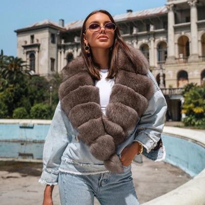 China Hot Sale QUICK DRY Jeans Jackets Fashion Fox Fur Coat Women's Denim Jackets With Fox Fur Collar for sale