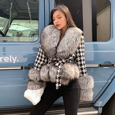 China Anti-Wrinkle Winter Fashion Houndstooth Women Cashmere Woolen Coat With Real Fox Fur Collar for sale