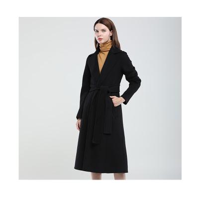 China New Spring Autumn Cashmere Wool Coat Casual Thick Elegant Woolen Coat Waist Design Plus Belt for sale