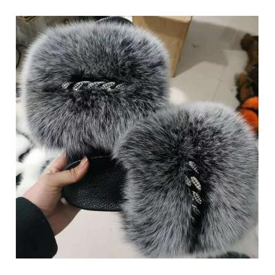 China New Design Trend Fashion Fashion Fur Sliders Real Fox Fur Sliders Indoor Indoor Outdoor House Slippers for sale