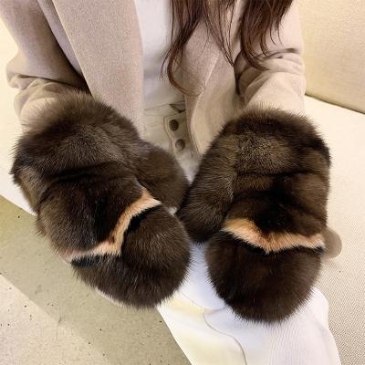 China High Quality Comfortable Mink Fur Gloves Genuine Sable Winter Fur Gloves For Women for sale