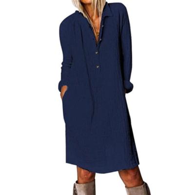 China 2021 suppliers fashion autumn anti-static female puls class casual loose long sleeve linen dress shirt skirt canvas clothing for sale