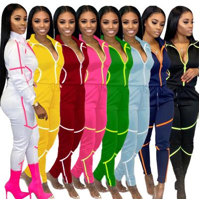 China 2022 QUICK DRY Women Two Piece Shape Turn Down Collar Women's Tracksuits With Long Sleeve Sportswear Color Block Sports Set for sale