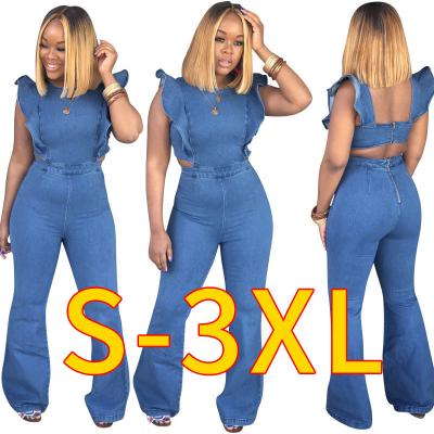 China 2022 new women's blue jeans splicing one-piece overalls denim jumpsuit anti-pilling women's denim overalls for women for sale