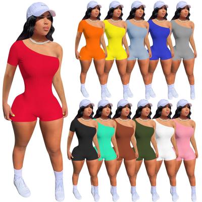 China Anti-pilling Sexy Bodycon Ladies Knitting Rompers One Shoulder Sleeveless Loungewear 2022 Summer Women One Piece Overalls for sale