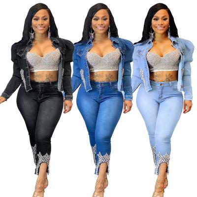 China wholesale 2022 Anti-wrinkle fashion ladies denim jacket women coat ripped beading plus size stripper sleeve blue jeans women jacket for sale