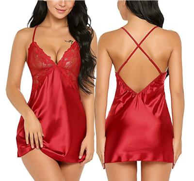 China 2022 Breathable Satin Lace Sleepwear Robe Night Dress Lady Silk Nightgown Sleep Clothes Sexy Lingerie For Women for sale