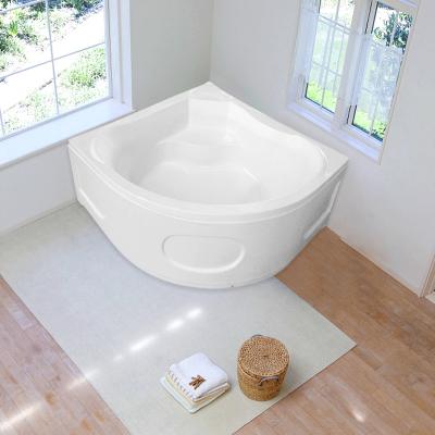 China Freestanding Customer Design Corner Style Simple Pure White Acrylic Triangle Shaped Whirlpool Apron Bathtub for sale