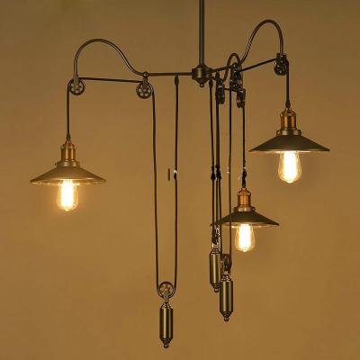 China Retro Modern North American Rural Personality Chandelier Attic Elevator Drop Pulley With Mirror Lampshade Chandelier for sale