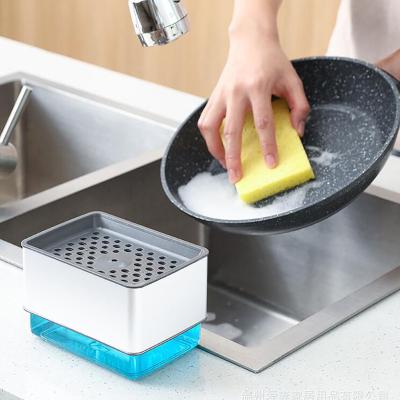 China Modern Dish Liquid Jar Hand Press Dispenser Pump Box Container Kitchen Sponge Holder Sink Cleaning Organizer for sale