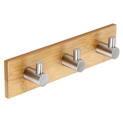 China Luxury Self Adhesive Wooden Wall Hooks Adhesive Towel Hooks Coat Hanger Stainless Steel Heavy Duty Bamboo Hooks Hanger for sale