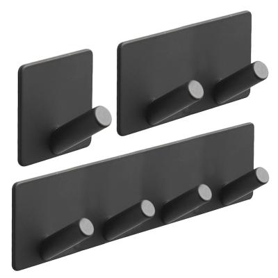 China Behind Doors/On Walls Black Self Adhesive Hooks Heavy Duty Stainless Steel Coat Key Wall Mounted Hooks Waterproof Bathroom Kitchen Towel Hook for sale