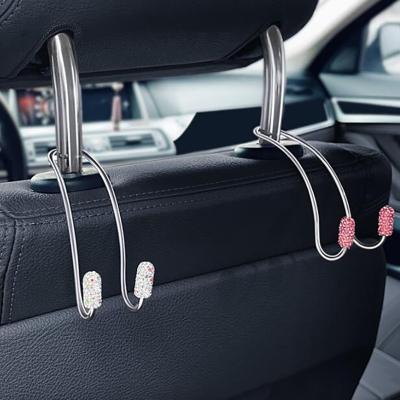 China 2pcs Universal Car Rear Seat Hanger Rhinstone Stainless Steel Car Headrest Hooks Bag Clothes Umbrella Hooks Car Hanging Storage for sale