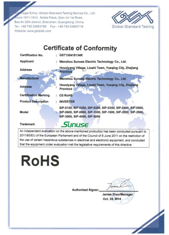 ROHS - Wenzhou Sunuse Electric Technology Co., Ltd.