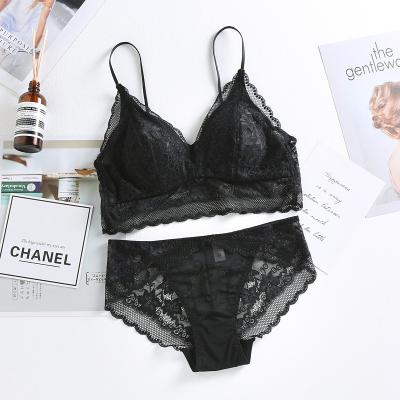 China Spandex/polyester new style French lace bra, thin cotton bra, no rimless underwear set for girls for sale