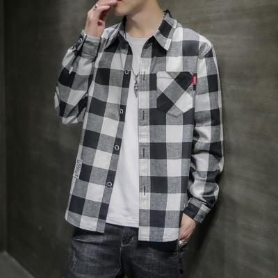 China POLYESTER/SPANDEX Men's Plaid Shirt Long Sleeve 2021 Fall Fashion All-match Workwear Trendy Loose Jacket for sale