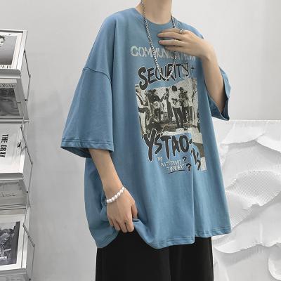 China Men's Breathable Short Sleeve Summer T-shirt Loose Round Neck Graffiti Printed Casual Half-Sleeved Shirt for sale