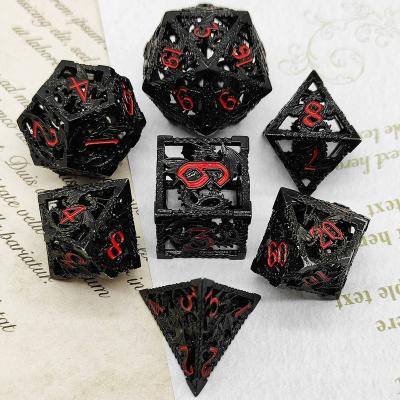 China custom d&d d20 d100 gemstone RPG MTG hollow metal dragon DND die set LK custom polyhedral dungeons and dragons game for sale