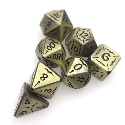 China Polyhedral Dice Set Logo Wholesale Custom Bulk 7pcs Runes Table Top Brass Chess Board Role Playing Pointed Roll Game Dice RPG dnd Metal Dice Set for sale