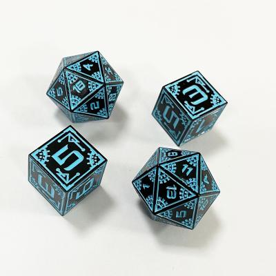 China 7 Piece Rolling Dungeons Popular Wholesale Custom Logo Bulk Polyhedron Blue Rune Rolling Dungeons and Sharp Dragons Game RPG Dice dnd metal dice for sale