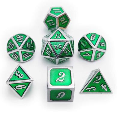 China Polyhedral Dies Set Wholesale 7pcs 7pcs Bulk Polyhedron Custom Roll Logo Engraving Dungeons And Dragons Game RPG Dies Set Dnd Metal Pointed Edged Dies for sale