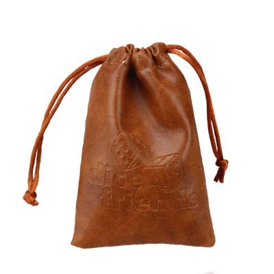 China DND Games Direct Wholesale Custom Factory LOGOPU Brown Embossed Dungeons and Dragons RPG Game Bag dnd pu leather drawstring bag for sale